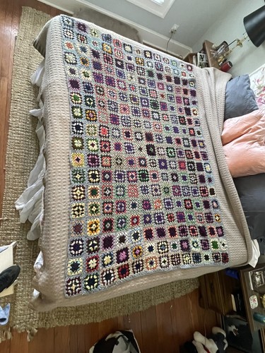 Manta de regazo afgana cuadrada de ganchillo abuela cosida a mano multi 47" x 70" - Imagen 3 de 12