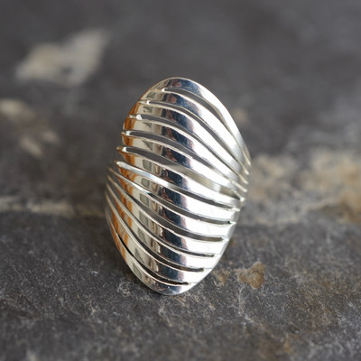 Großer einfacher 925er Sterlingsilber Welle Design Ring Schmuck