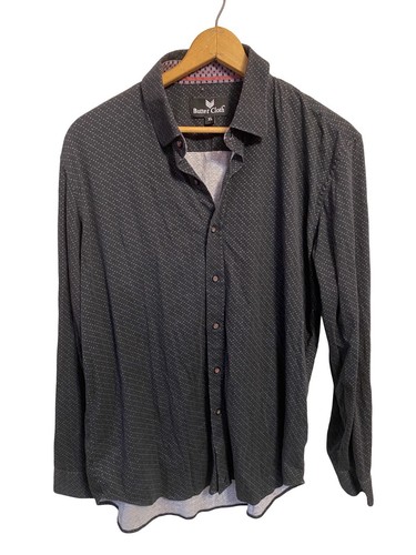Buttercloth Shirt Men XL Black Flip Cuff Long Sleeve Button Front Cotton