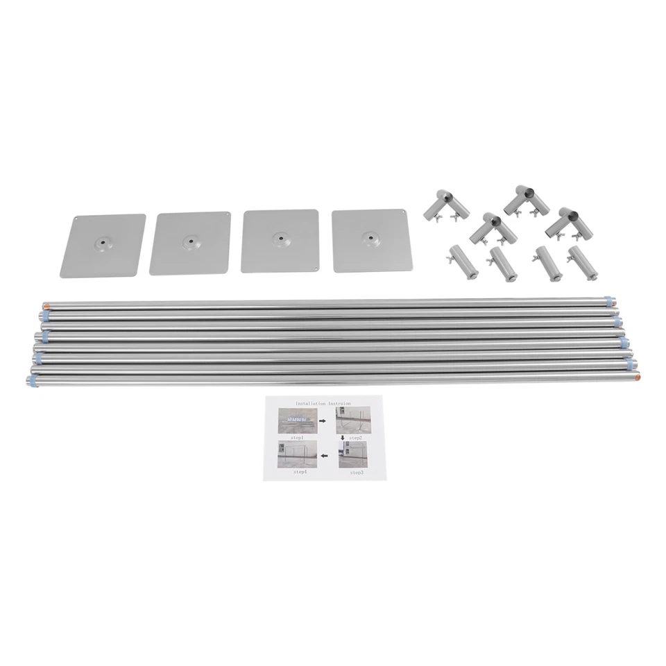 Kit de soporte de telón de fondo de 4 postes plateado soporte de piso boda fiesta cuadrado 3*3*3 m Foto 4 de 4