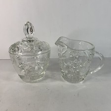 Vintage Anchor Hocking Star Of David Creamer and Sugar Set Clear Cut Glass Ware