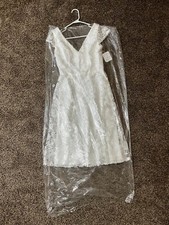 David's Bridal Tea Length Floral Wedding Gown - Soft White Size 4 Small 