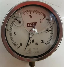 OCI 3044L Series Industrial Liquid filled 0-30 PSI Pressure Gauge 4" stainless