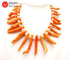 for Women White Pearl Necklace 18" 30-50mm Branch Natural Orange Coral Necklace