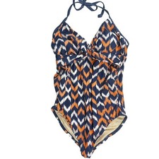 Liz Lange Maternity Swimsuit Small Blue Orange One Piece Lined Chevron