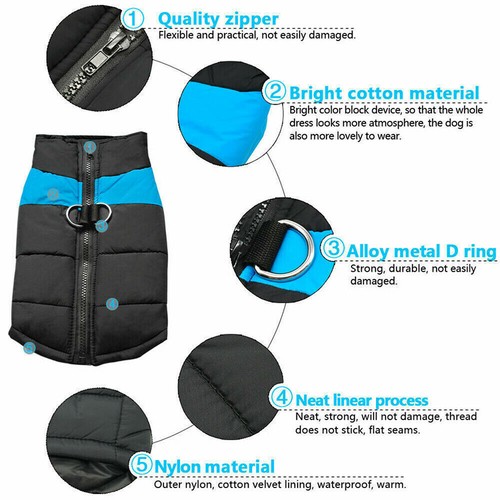 Large Dog jacket padded waterproof Pet Clothes Warm windbreaker Vest Coat Winter - Picture 4 of 29