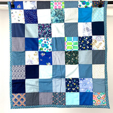 Handmade Patchwork Blue Toddler Baby Crib Quilt Floral Backing 37" x 43"