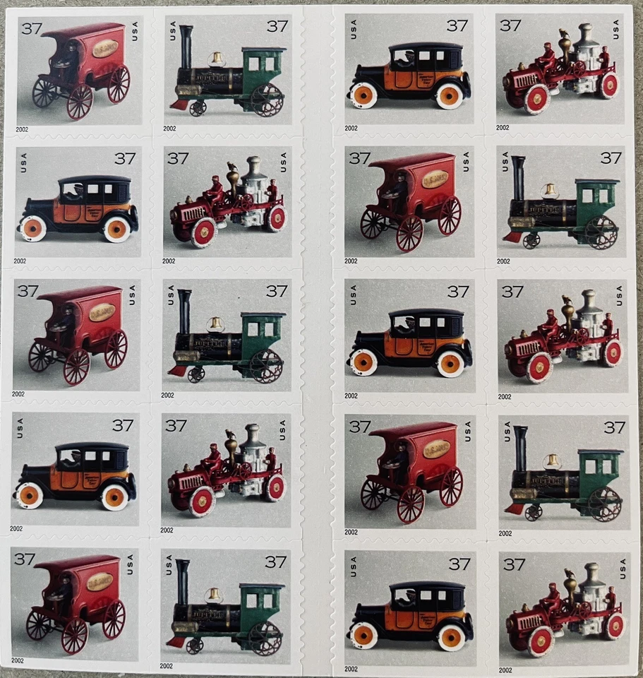 US SCOTT 3645e 37c / 20 STAMPS ANTIQUE TOYS COIL COMPLETE SE-TENANT BOOKLET MNH - Image 4 of 4