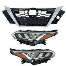 Halogen LH&RH Headlights+Front Bumper Upper Grille For 2020 2021 Nissan Sentra