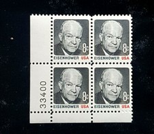 1971 Block 1394, Durland Premium Plate 33400! 8c Dwight D Eisenhower! RARE! $34