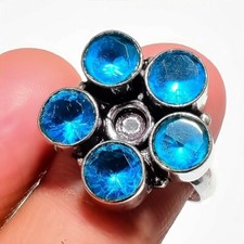 Swiss Blue Topaz Gemstone Handmade 925 Sterling Silver Jewelry Ring Size 8 US 