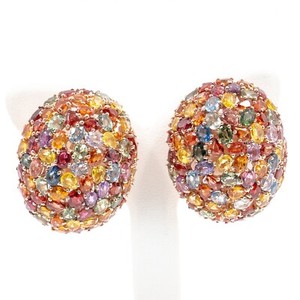 Authentic 30.97ct Round Mix Sapphire 925 Sterling Sliver Oval Earring in Rose Gold Plated