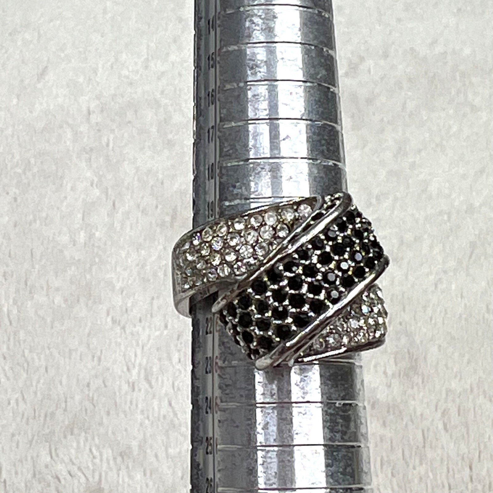 Silver Tone Rhinestone Statement Ring Black Clear… - image 1