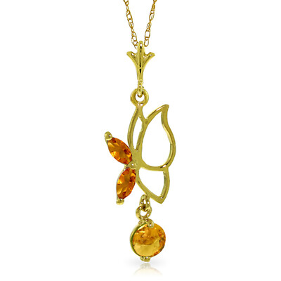 0.4 CTW 14K Solid gold fine Flutter Fly Citrine Necklace 16-24''