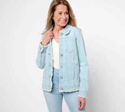 Susan Graver Stretch Denim Frayed Jean Jacket-Malibu Wash-2X A470182 NEW