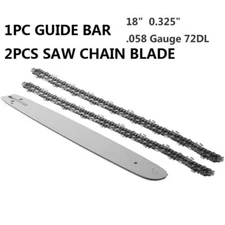 1PC 18" inch Chainsaw Guide Bar & 2PCS 18" inch Chain Blades .325" .058" 72DL