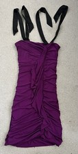 South Evening Purple Night Out Ruched Ribbon Straps Mini Dress Size UK 10