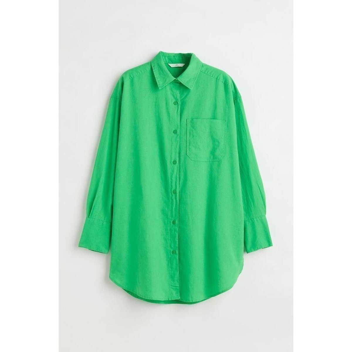 H&M Oversized Linen-blend Shirt MEDIUM Green UK