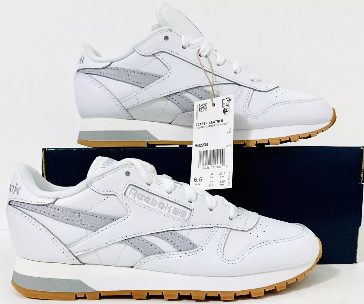 GENUINE REEBOK CLASSIC LEATHER WHITE & GREY ATHLETIC SHOES SNEAKERS RUNNERS  NEW