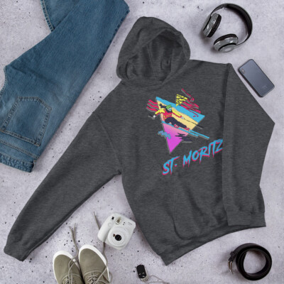 St. Moritz Hoodie, Skiing Hooded Sweatshirt, Retro Unisex Hoodie