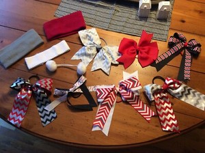 Girls Hair Bows Softball Cheer Red Black Silver Assorted Great Lot