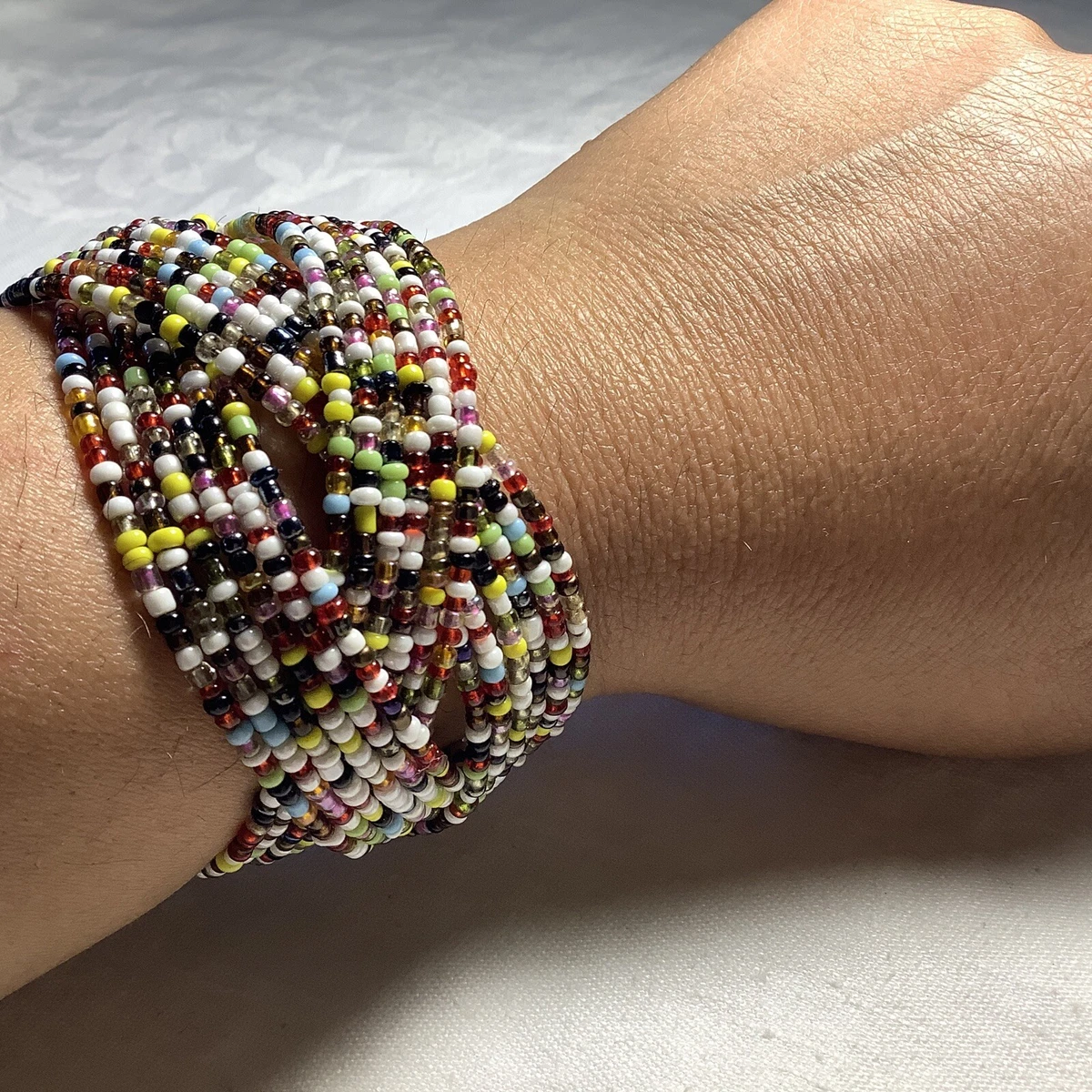 Multi Colored Tiny Beads 7 Rows Memory Wire Criss Cross Bracelet