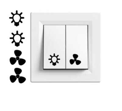 2x Ventilator und 2x Licht Symbol Aufkleber, Silhouette Aufkleber (246/7/1)