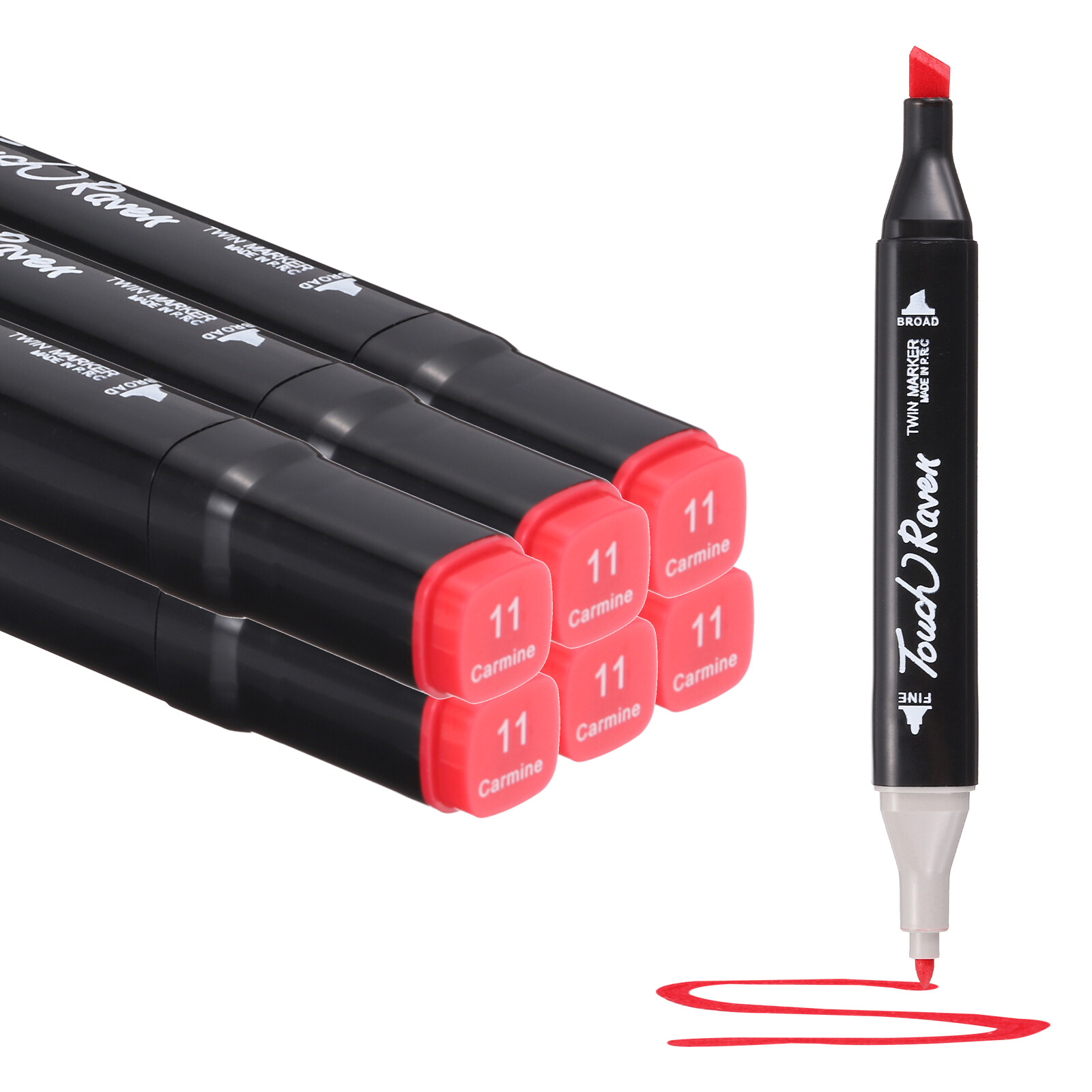 Dual Tip Alcohol Art Markers, 6 Pcs Black Barrel Alcohol Markers, Red