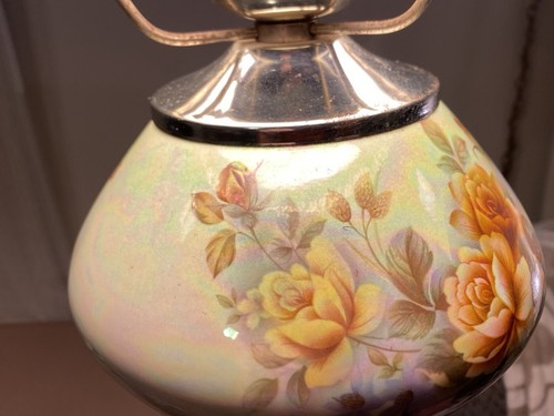 Vtg 36" Iredescent Hanging Gone With the Wind Style Hurricane Lamp Floral Roses - Picture 9 of 24