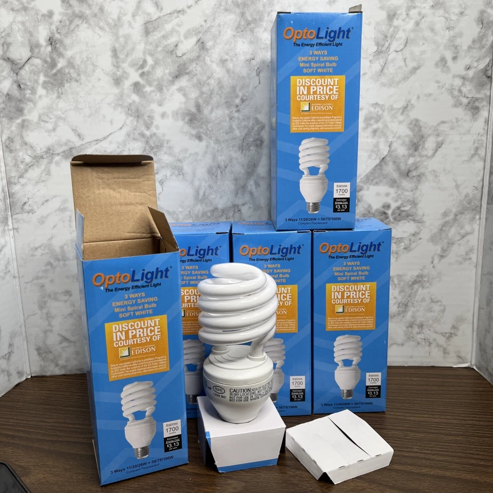 Group of 5 Energy Saving 32W/125W Equiv. OptoLight Spiral Light Bulbs New in Box - Image 2 of 3