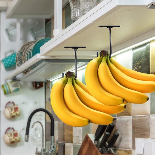 Banana Hanger Kitchen Organizer Fruit Storage under Cabinet Hook Holder