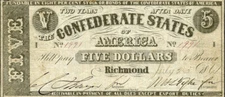 1861 $5 T12 *Reproduction* CSA Currency Printed in New Orleans, LA