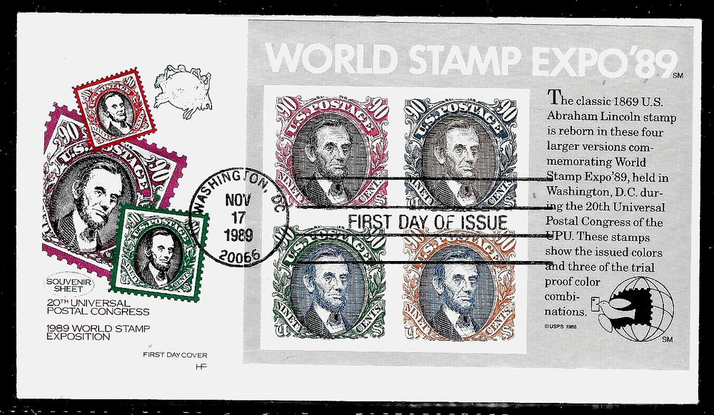 1989 The World Stamp Expo FDC 2433 90c Set by Farnam