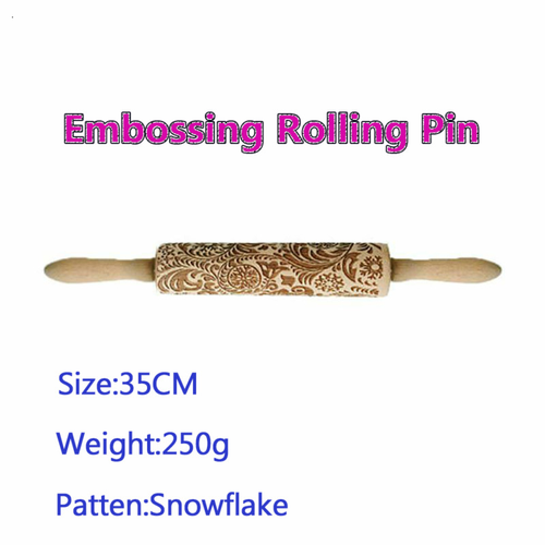 3D Embossing Rolling Pin Wooden Dough Roller Cookies Flower Pattern Baking Tool - Picture 3 of 7