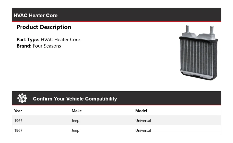 Para Jeep 1966-1967 Universal HVAC Calefactor Núcleo 4 Temporadas Foto 2 de 4