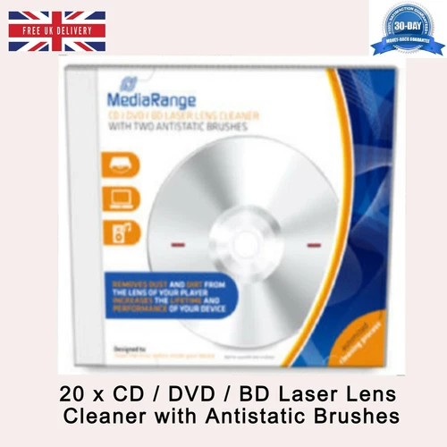20 x CD/DVD/BLURA Disc Laser Lens Cleaner with Antistatic Brushes CD Jewel Case