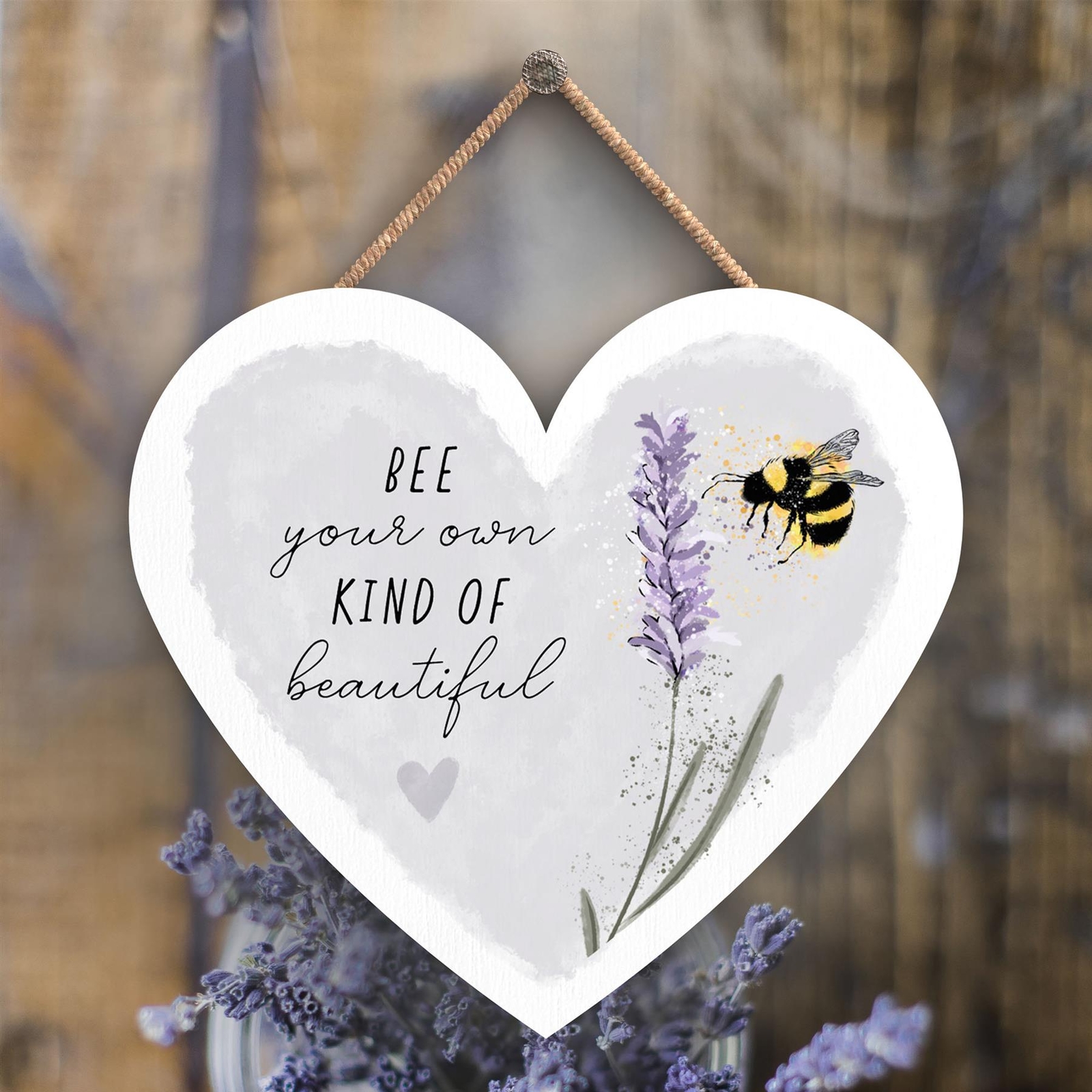 YOUR OWN KIND OF BEAUTIFUL BUMBLE LAVENDER WOODEN HEART HANGING PLAQUE