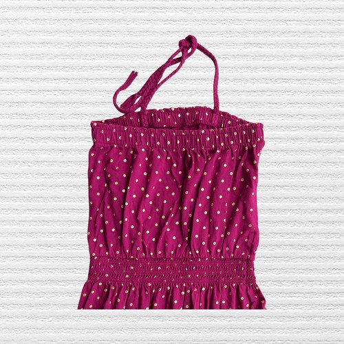 Gap Girls Halterneck Gold Foil Dot Sundress Parisian Plum Red Sleeveless Size 8 - Picture 7 of 11