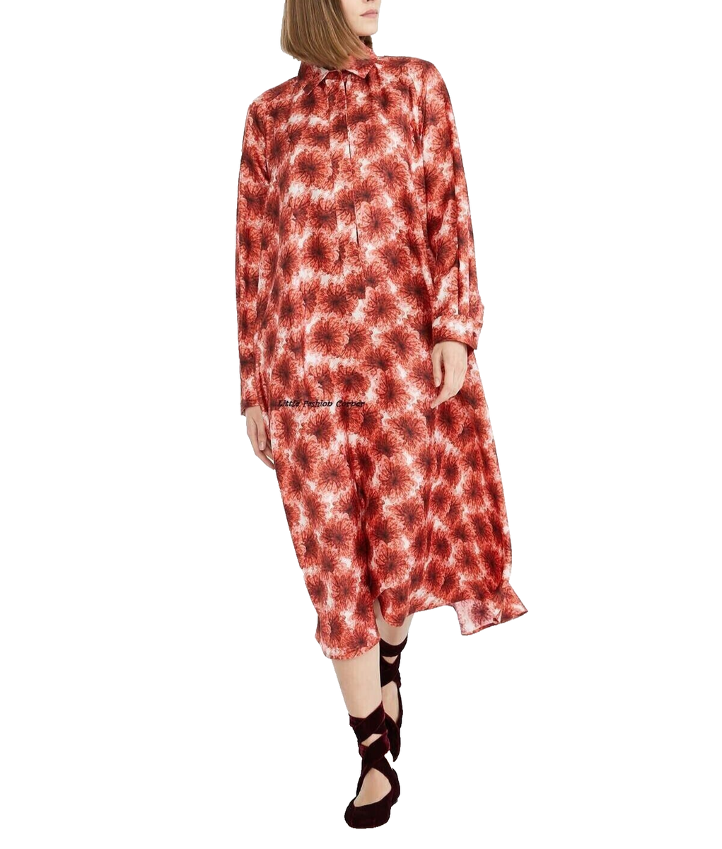【関税＆送料込み】Max Mara Printed Silk Chemisier Dress Long printed silk dress, rust | 