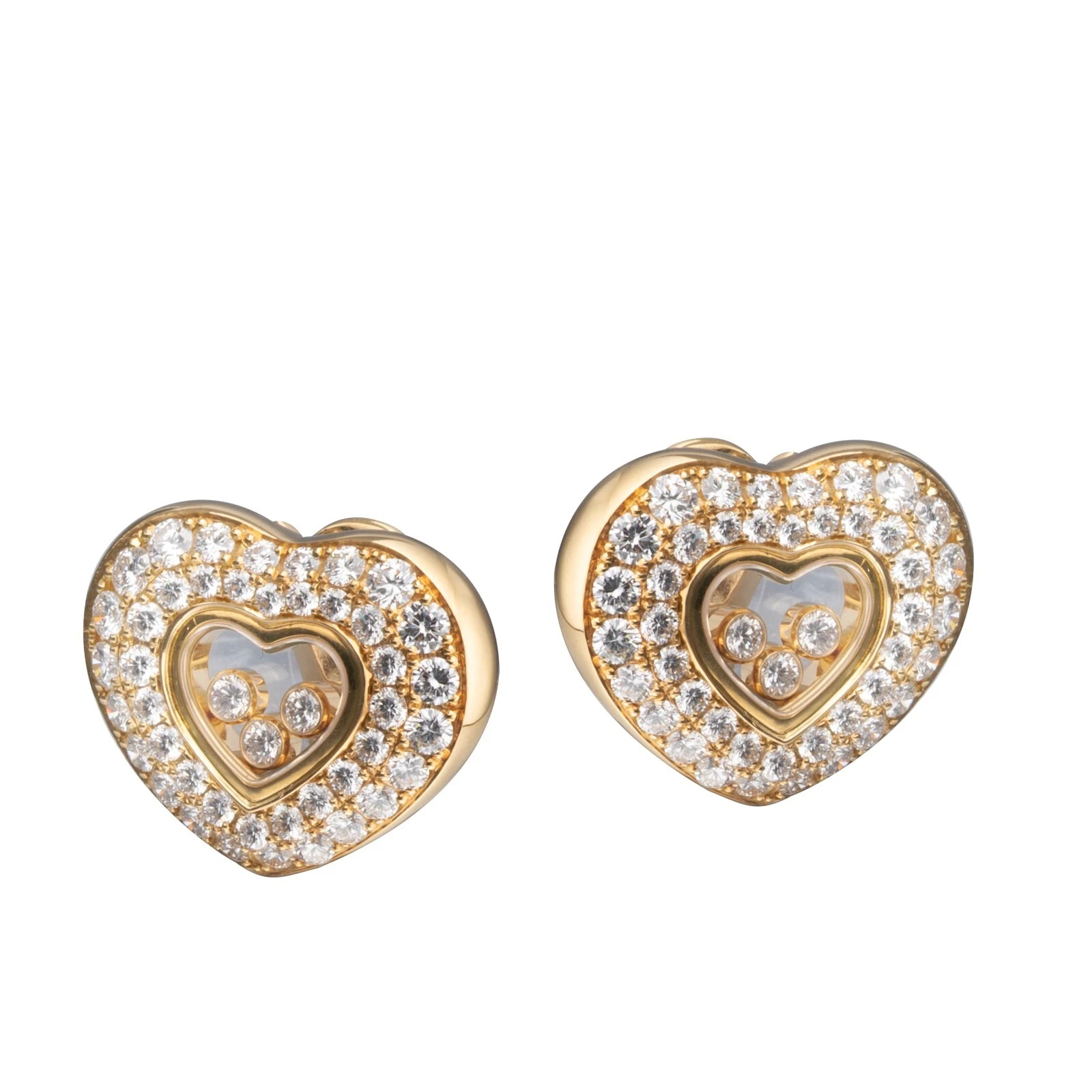 Chopard — Chopard Happy Diamonds Hearts Yellow Gold Pave Diamond Earrings 84/5427-20 New