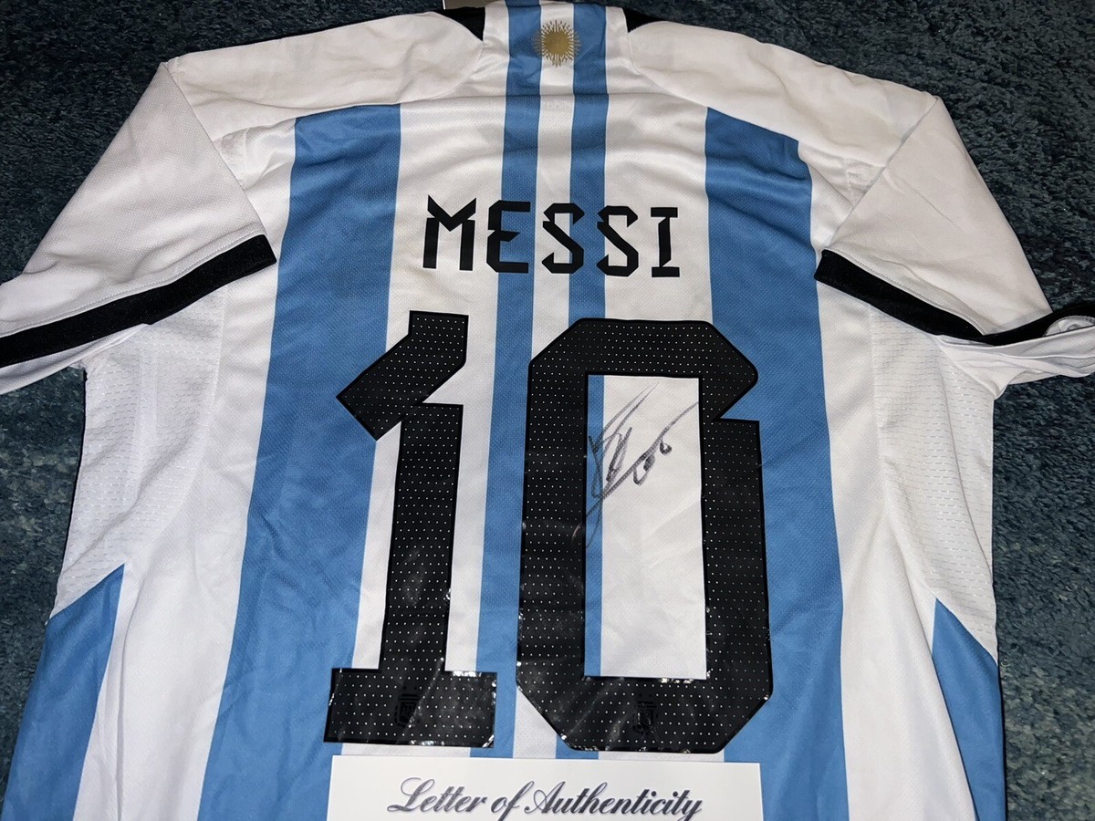 Lionel “Leo” Messi Signed 2022 World Cup Argentina Jersey GOAT