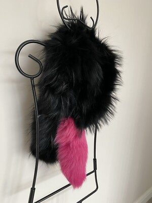 Charlotte Simone real fur black pink coat jacket collar scarf accessory  UK