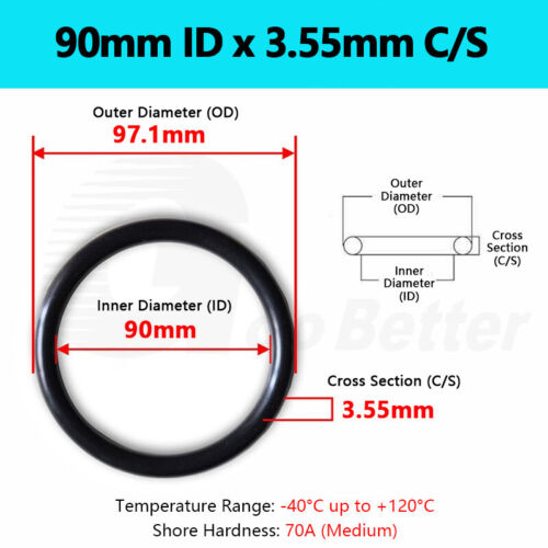 3.55mm Cross Section NBR 70 O-Ring Nitrile Rubber 7-360mm ID Oil Resistant Seals - Picture 77 of 138