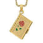 Love Rose Flower Book Necklace 14K Solid Yellow Gold Dangling