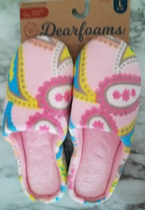 Dearfoams-Womens-Size-Small-5-6-Pink-Paisley-Slip-On-Slippers-Slides-NEW