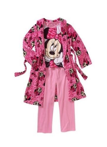 New Toddler Girls/' Disney Minnie Mouse 3pc Robe /& Pajama Set Sleepwear SZ 4 T