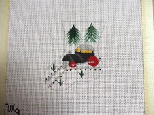 Whimsy & Grace Handpainted Needlepoint Canvas Mini Stocking Vintage Truck