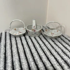 Elle of San Francisco Takahashi Trinket Basket & 2 Dishes Floral Japan. Lot Of 3