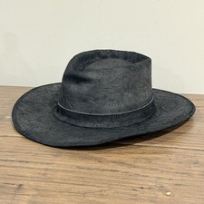 Vintage Black Genuine Leather Fedora Hat Made in USA Size Large Distressed