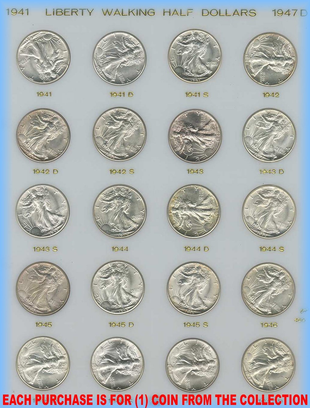 1916 - 1947 Walking Liberty Half Dollar Coin Lot ~ P D S ~ AU UNC UNCIRCULATED